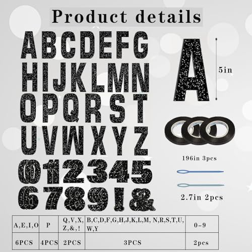 Black Glitter DIY Banner Kit with 111 Letters & Numbers for Party Decorations - Customizable