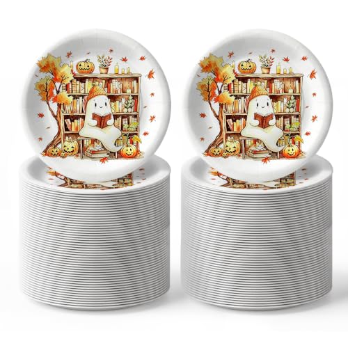 Fall Ghost Paper Plates - 100Pcs 7-Inch Halloween Disposable Halloween Party Dinnerware - Fall Themed Party Supplies
