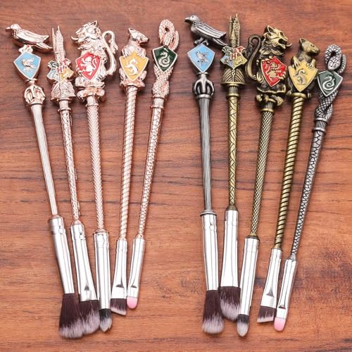 Bronze Wizard Wand Makeup Brush Set for Women - 5 Pcs Gift Set