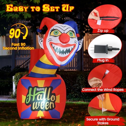 Halloween Inflatable Clown with LED Lights - 5 Ft Blow Up Yard Decoration with Ground Stakes, Indoor & Outdoor Use - Variation: Clown Box