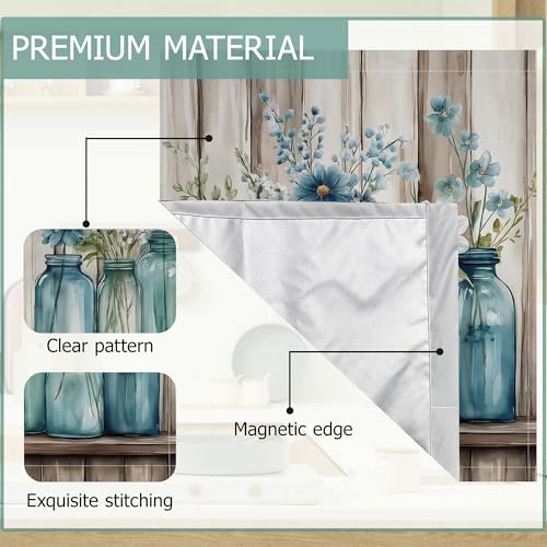 Blue Mason Jars Flowers Magnetic Dishwasher Cover - Rustic Kitchen Decor 23x26 Inch