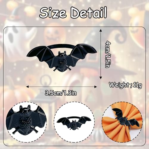 Halloween Napkin Rings Set of 6 - Black Bat Design, Size 4, Spooky Table Decor