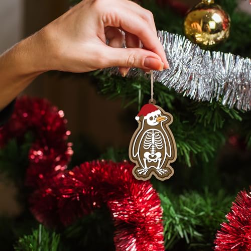 Gothic Skeleton Christmas Ornaments Set - 24 Wooden Holiday Decorations with Variation Skull