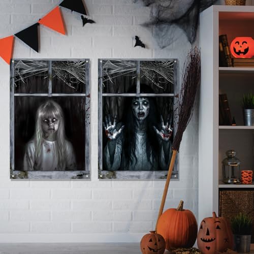 Halloween Window Curtain Cover Set - Scary Bloody Ghost Haunted House Decor