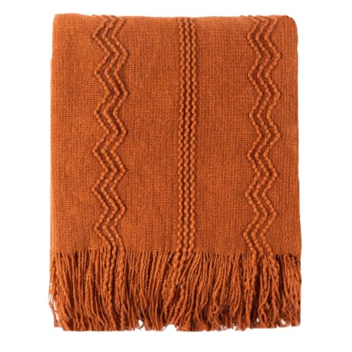 Rust Throw Blanket for Couch - Caramel 50x60 Inches, Soft Acrylic Bed Cover