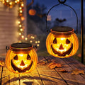 Halloween Pumpkin Solar Lantern 2 Pack - Glass Hanging Outdoor Light