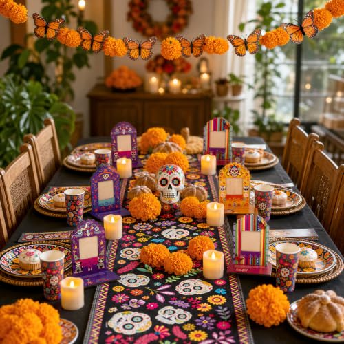Dia De Los Muertos Decorations Set for Altars, Marigold Garland & Candles