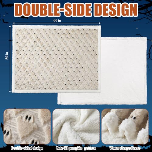 Remagr Beige Halloween Ghost Sherpa Throw Blanket 50x60 - Cozy & Decorative