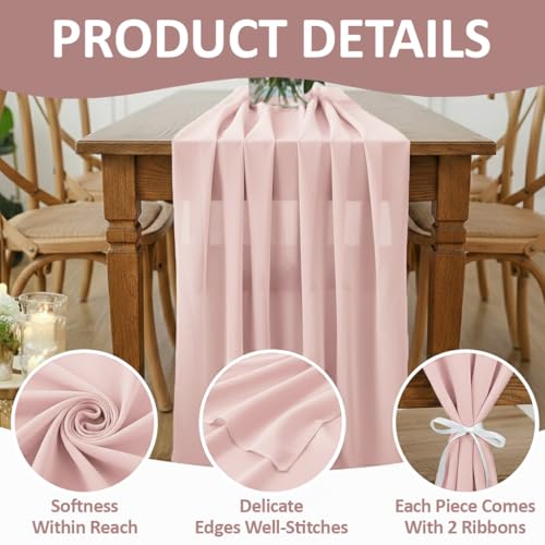 10ft Pink Chiffon Table Runner Set - 10 Pieces, Romantic Rustic Wedding Decor