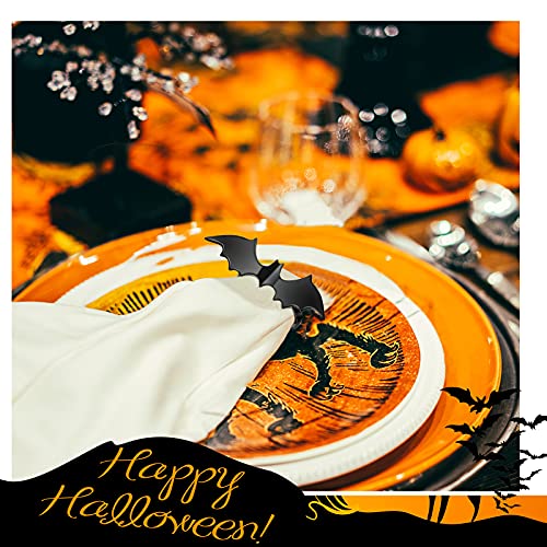 Halloween Bat Napkin Rings - Black Metal Table Decor (6 Pack)