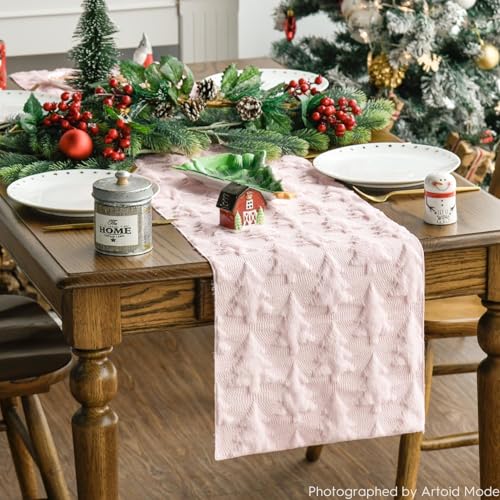 Pink Plush Christmas Table Runner 13x90 Inch Holiday Kitchen Decor