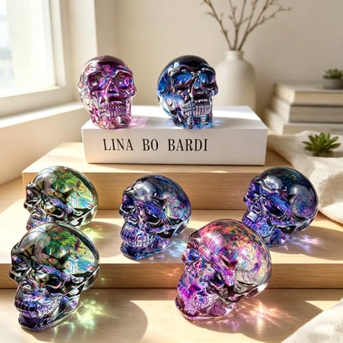 Light Purple Crystal Skull Head Statue - Glass Figurine Home Decor
