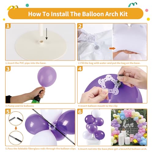 Adjustable Balloon Arch Kit - 8ft Tall & 9ft Wide Frame Stand with PVC Bases for Weddings & Parties
