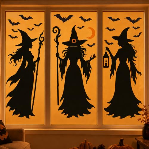 KRZKRZ Witch Bat Decals for Glass Halloween Window Clings - Large Set