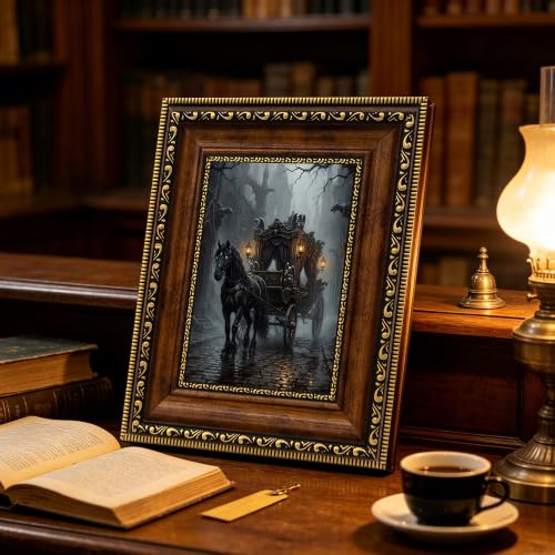 Gothic Horse Carriage Wall Art - Framed Victorian Dark Fantasy Canvas - Ghost Variation