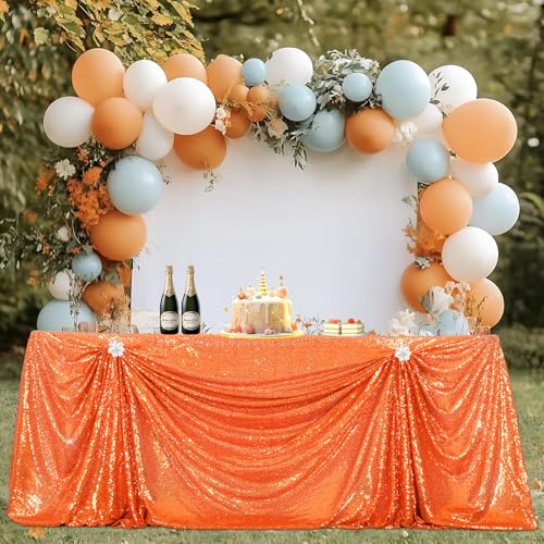 Orange Sequin Tablecloth 90x132 Inch Rectangular Holiday Party Decor - Variation: Orange/132" x 90"