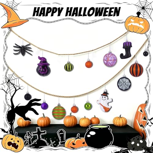 50 Pcs Halloween Tree Ornaments - Shatterproof Decorations for Spooky Holiday, Multi Variation