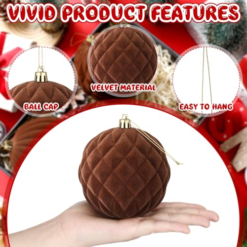 Blueweenly 4-Inch Brown Velvet Christmas Ball Ornaments - Pack of 4