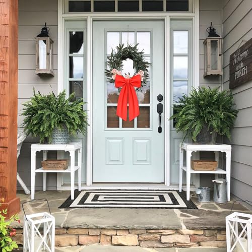 Red Wreath Sash for Front Door - 2 Pack Linen Ribbon Bow for Decor & Events - Variation: Red