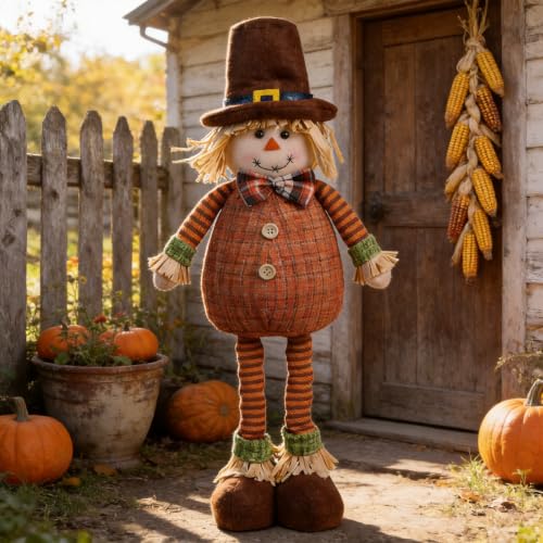 Retractable Autumn Gnome Decor - Adjustable Fall Plush Scarecrow for Home & Garden - Thanksgiving & Harvest Festival