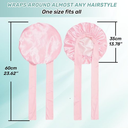 VECIIR Silk Bonnet for Sleeping Women, Ajustable Hair Bonnet for Curly Hair with Tie Band Shower Caps Pink，Large