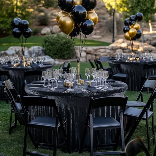 Black Velvet Round Tablecloth 60 Inch - 2 Pack Fitted Spandex Cover for Wedding & Party