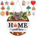 Interchangeable Welcome Sign for Front Door - Middle White with 14 Changeable Icons & 12 LED Lights