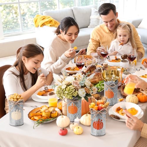 Thanksgiving Fall Pumpkin Vases Set of 12 - Rustic Galvanized Metal Centerpieces