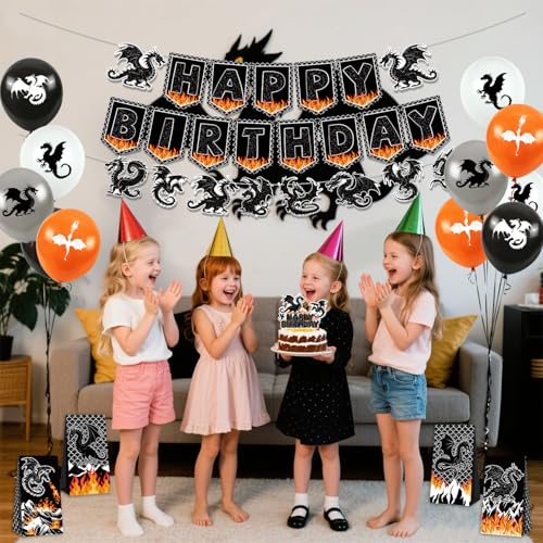 Dragon Theme Birthday Party Decorations Kit with Banners Balloons & Cake Toppers