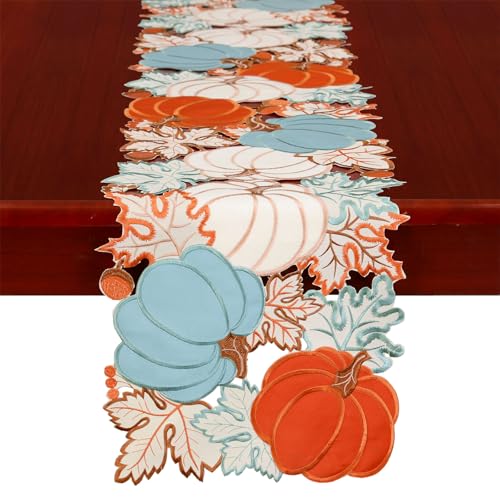 Simhomsen Embroidered Pumpkin Table Runner 14x69 Inches for Fall Thanksgiving Autumn Home Decor