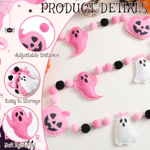 Pink Ghost Halloween Felt Banner - Halloween Party Decoration, Pre-Strung, 9.84 ft