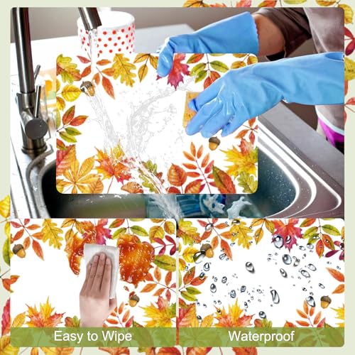Yellow Maple Fall Plastic Placemats Set of 6 - Wipeable Autumn Table Decor 11x15.7 Inches