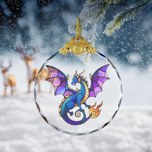 Dragon Christmas Ornaments - Aurora Violetwing Glass Holiday Decor, 2.75in