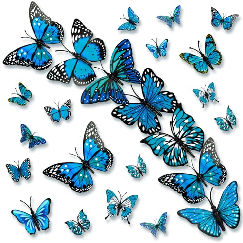 Blue 24 Pcs Monarch Butterfly Wall Decor Set - 3D Artificial Autumn Decorations
