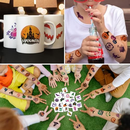 Kids Halloween Glitter Temporary Tattoos Set - 74 Spooky Designs, Waterproof & Glittery