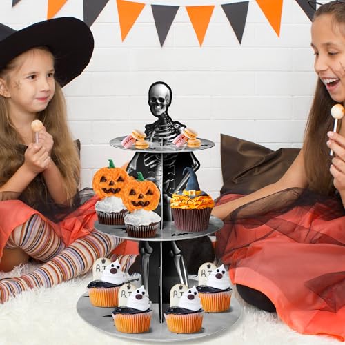 Halloween Skeleton Cupcake Stand 3 Tier Tower Cardboard Dessert Display - Skeleton Variation