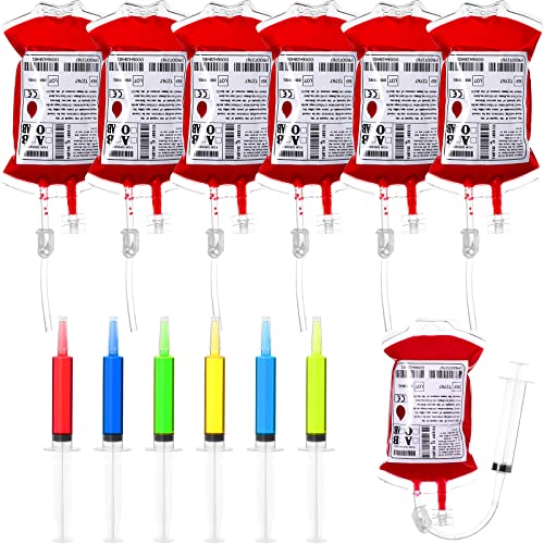 Halloween Blood Bags with Syringes Party Supplies for Drinks - 24 Pieces