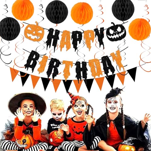 Halloween Birthday Party Decorations Kit - Black & Orange Festive Set