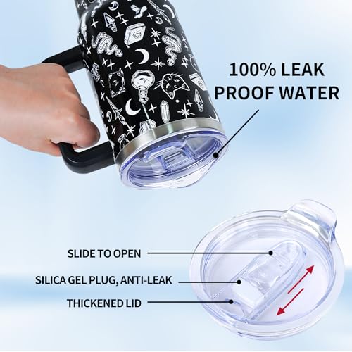 40oz Gothic Travel Tumbler with Handle & Straw - Halloween Gift, Black & Goth Variation