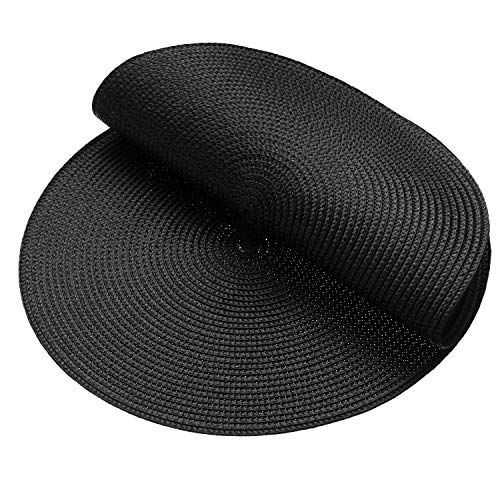 Round Placemats Set of 6 - Black Heat Resistant Washable Woven Table Mats