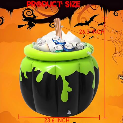 Halloween Inflatable Cauldron Cooler with Stirring Rod - 23.6x26.3 Giant Pool Ice Bucket for Party Decorations