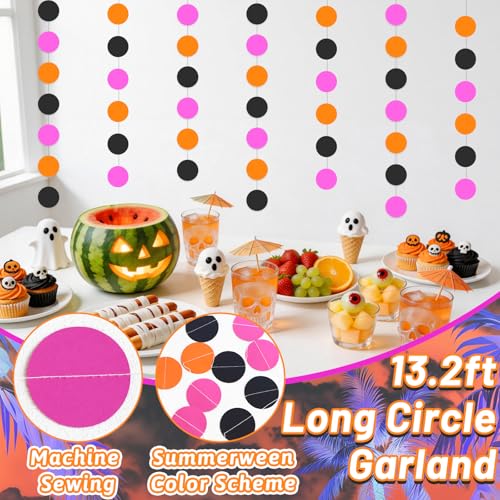 Pink Summerween Banner Set with Glitter Garlands - Pre-Strung Halloween Party Decor
