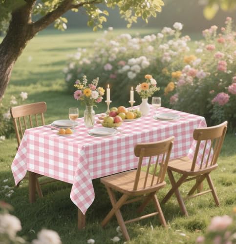 Pink Gingham Tablecloth - 6 Pack Disposable Rectangle 54 x 108 Inch Party Decor