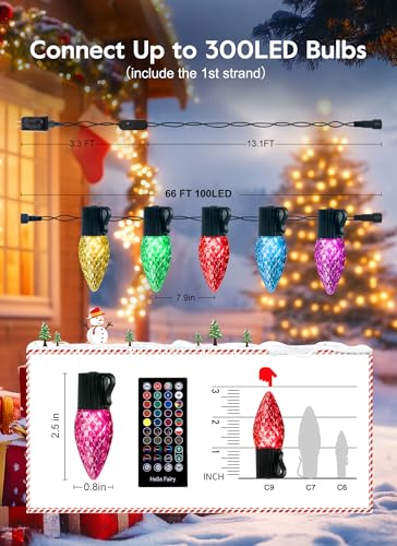 RGB C9 Outdoor Christmas String Lights 66Ft 100 LED Smart App & Remote