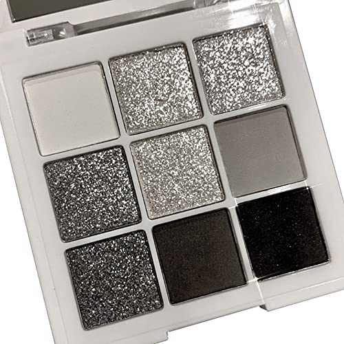 Shimmer & Matte Eyeshadow Palette - 9 Black Silver Gray Glitter & Matte Set - Halloween Makeup