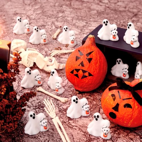 Mini Ghost Dog Figurines - Halloween Resin Decorations, 50 Pcs, Puppy Pumpkin Ghost - Dog Variation
