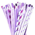Disposable Paper Drinking Straws 50Pcs Assorted Purple for Parties & Celebrations - Mixed Design