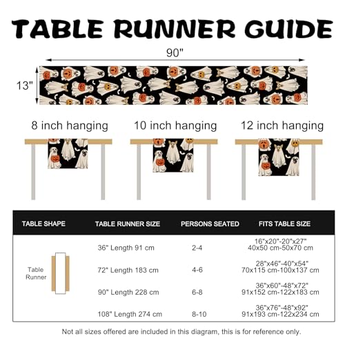 Ghost Dog Halloween Table Runner 13x90 Inches with Jack O Lantern & Bats - Spooky Decor