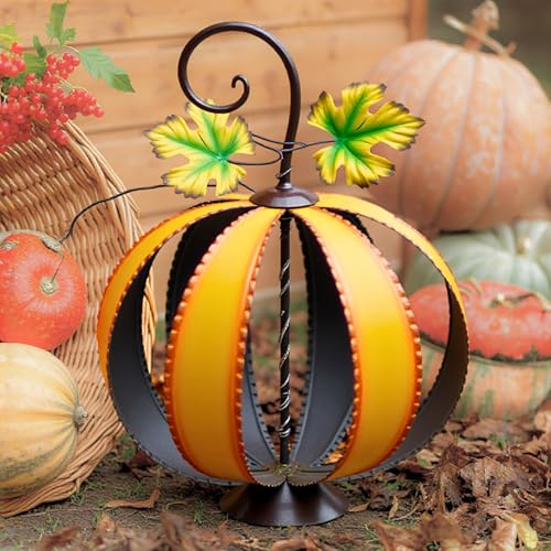 Large Orange Pumpkin Decor with Light - Fall Garden & Indoor-Outdoor Halloween Thanksgiving