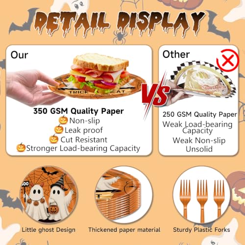 Halloween Ghost Pumpkin Disposable Plate Set - Trick or Treat Party Supplies, Serves 24 - Variation: Ghost Pumpkin